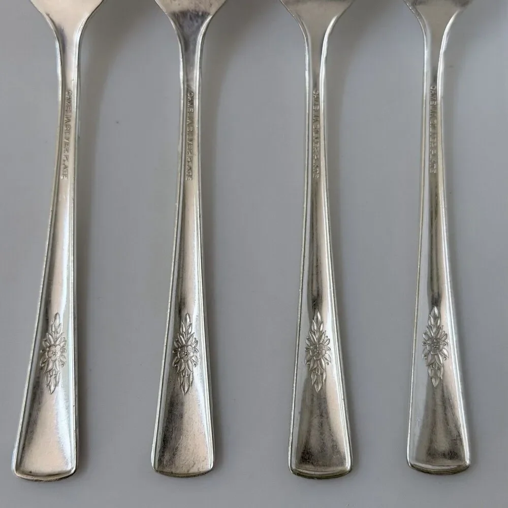 4pc International Silver Camelia Salad Fork 6” Silverplate 1940
